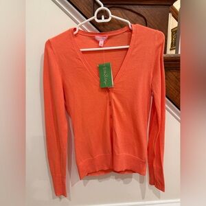 Lilly Pulitzer Coral-Orange V-Neck Button Cardigan-  NWT! Size Small